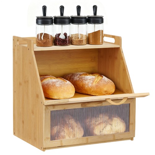 Tier bamboo bread bin double - tier,