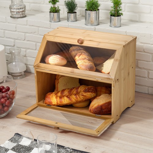 Bamboo bread box with - box, clear