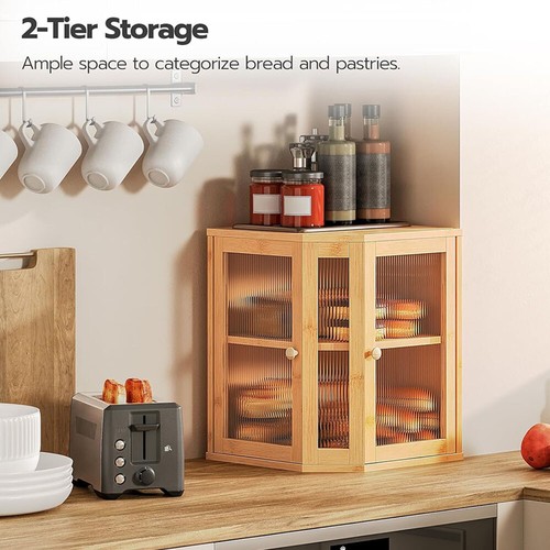 Tier bamboo corner bread box - bamboo,