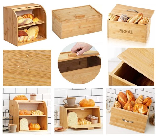 Bamboo wooden bread bin - bamboo,