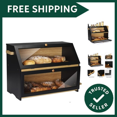 Double decker bamboo bread bin - double,